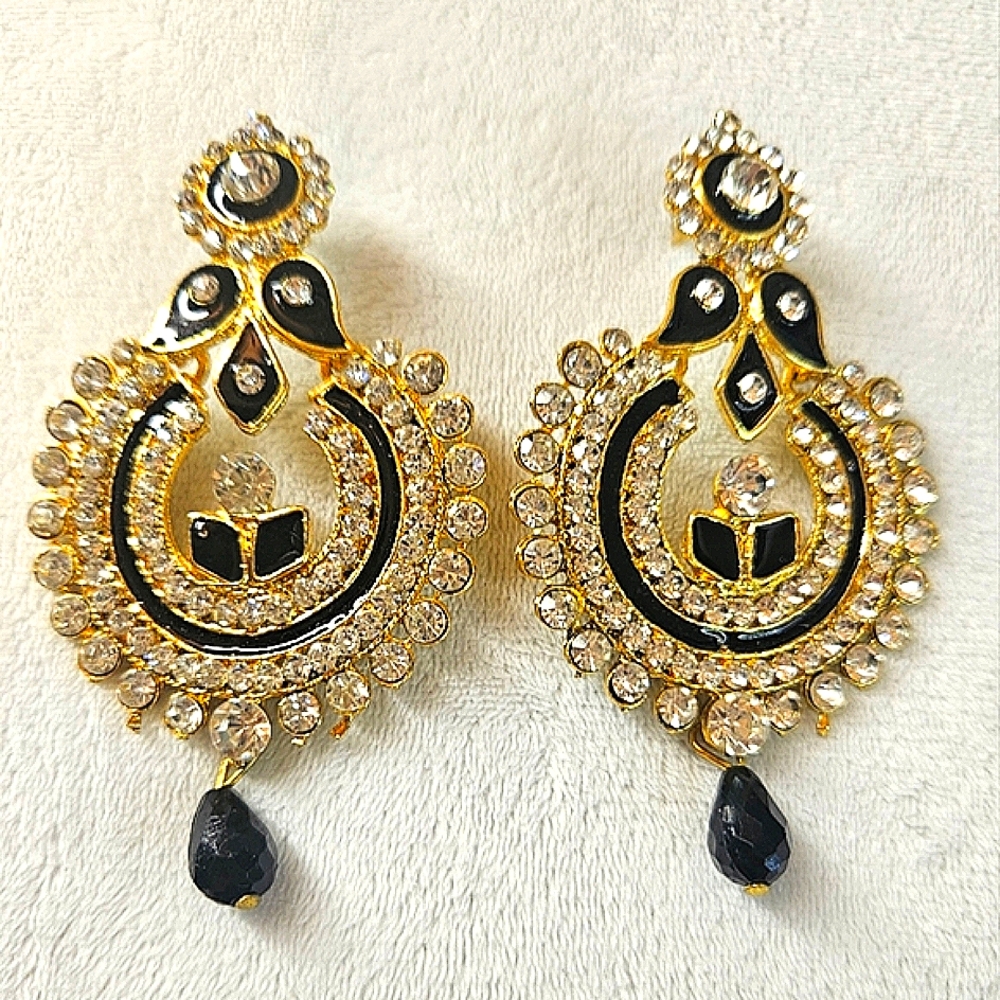 Beaded Gold and Black Chandelier Earrings Regal Queen